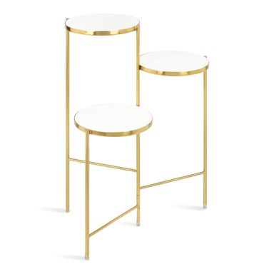Kate and Laurel Fields Modern Tri Level Plant Stand, White and Gold, 10 x 10 x 30, Decorative Wood and Metal Multi Tiered Planter 10x10x30 White/Gold