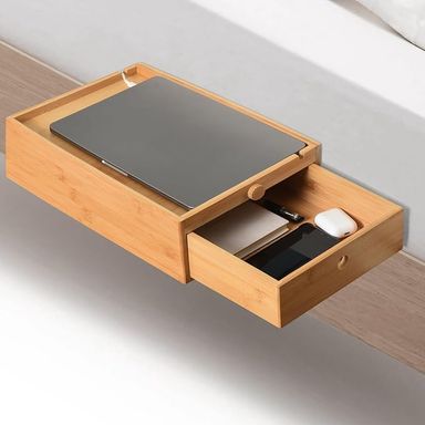 Amazon.com - Vekkia Natural Bamboo Bedside Shelf with Drawers - For College Dorm Bunk Beds, Blending Decor and Storage