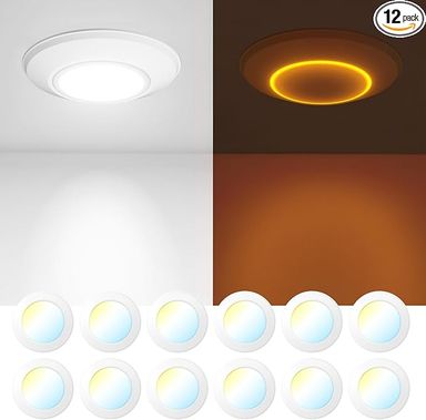 Amico 12 Pack 5CCT 5/6 Inch LED Disk Lights with Night Light, Dimmable Flush Mount Ceiling Disc Lights, 2700K-6000K Selectable 12W Eqv 110W, 1050LM,Low Profile Surface Mount Ceiling Lights, ETL&FCC - Amazon.com