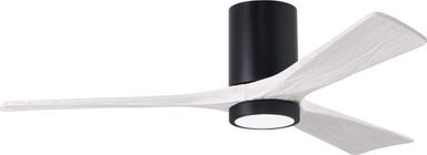 Matthews IR3HLK-BK-MWH-52 Irene Indoor/Outdoor Damp Rated 52" Flush Mount Ceiling Fan with LED Light and Remote & Wall Control, Silent DC Motor, 3 Matte White Solid Wood Blades, Matte Black