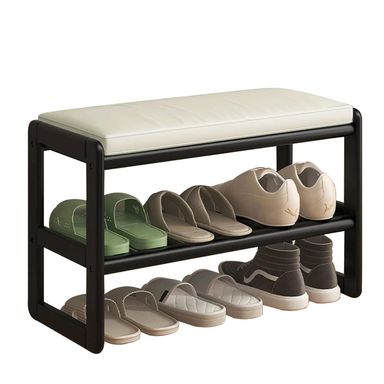 Entryway Shoe Bench, 2-Tier Solid Wood Shoe Bench for Entryway Bathroom Bedroom(Walnut, 23.6 INCH)