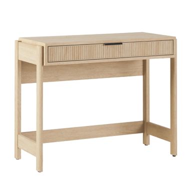 Walker Edison Transitional Office Design, Reeded Drawer Front Detail, Writing Desk with Drawer, Spacious Desktop, Complementary in Living Spaces, 38”W x 16.75”D x 30”H, Coastal Oak