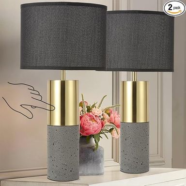 MoMyofdy 24" Tall Black Gold Set of 2 Nature Concrete Touch Control Table Lamps - 3-Way Dimmable Contemporary Modern Bedside Nightstand for Large End Table Living Room - Bulb Included - Amazon.com