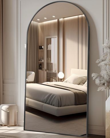 Antok Full Length Mirror, 81"x41" Oversized Floor Mirror Freestanding, Full Body Floor Standing Mirror with Stand, Hanging Mounted for Living Room Cloakroom,Black,Arched Style Black 81"L x 41"W