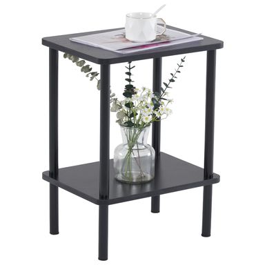 Apicizon 2 Tier End Table, Small Side Table with Solid Wood Legs, Boho Bedside Table with Storage Shelf, Nightstand for Small Spaces, Bedroom, Living Room, Entryway, Farmhouse, Easy Assembly, Black 1 2 Tier-black