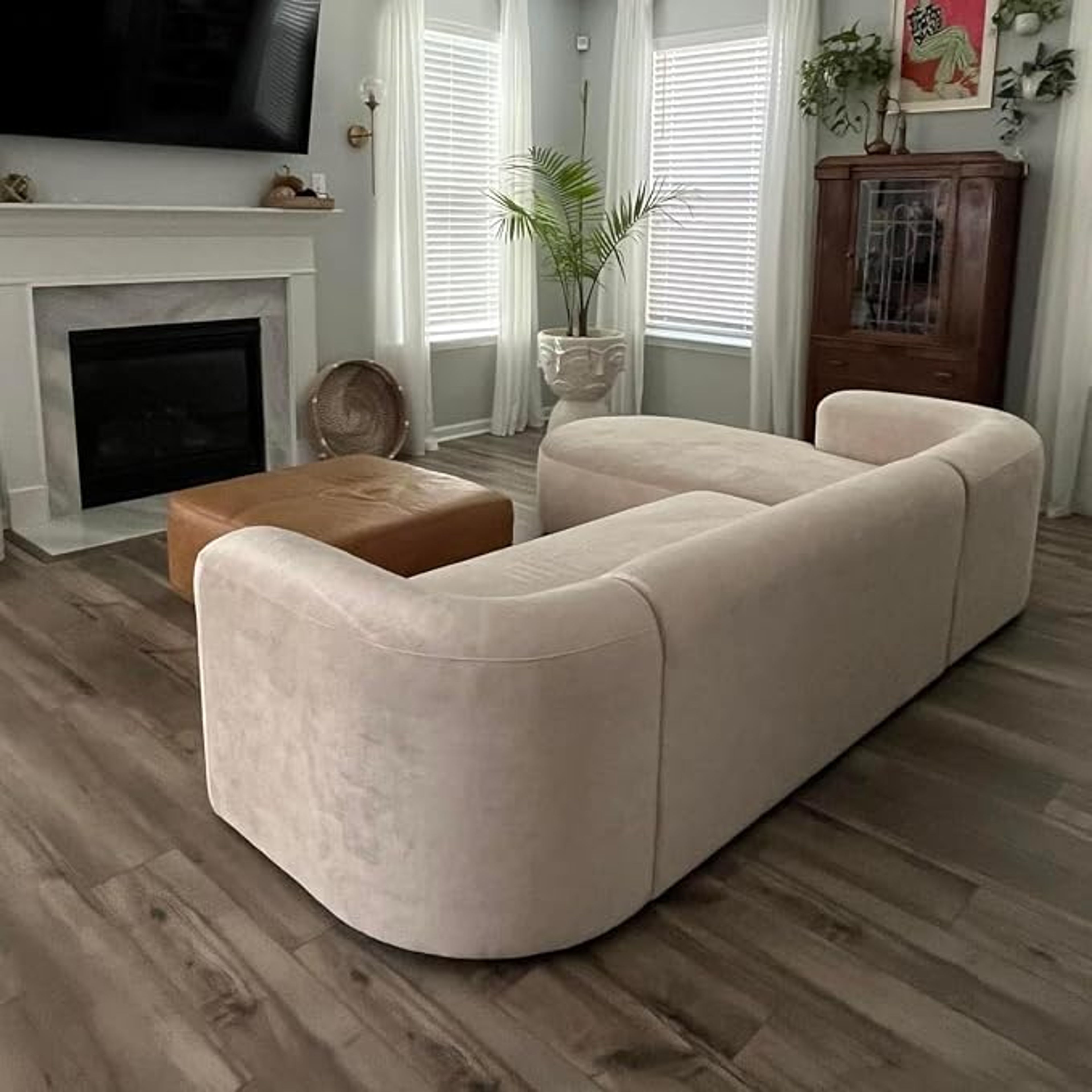 Amazon.com: Acanva Luxury Modern Tight Curved Back Velvet Sofa, Minimalist Style Comfy Couch for Living Room Apartment, L-Shaped Sectional with Left Chaise, Cream : Home & Kitchen
