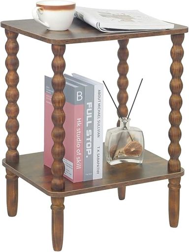 Amazon.com: Fultyle Side Table, Small End Table with Storage Shelf, 2-Tier Small Coffee Tables Living Room for Bedroom, Narrow Spaces(Rustic Brown) : Home & Kitchen
