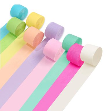 9 Rolls 738ft Pastel Crepe Paper Craft Streamers Hanging,Macaron Color Crepe Paper Rolls Streamers Yellow Green Blue Purple Pink White Crepe Roll Curtain Backdrop Hanging Tassels Festival Party Decor