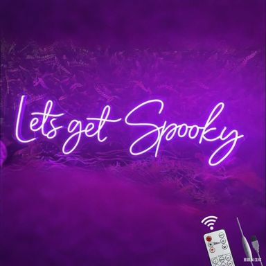 Let's Get Spooky Neon Lights Sign with Timer, LED Acrylic Dimmable Halloween Party Light up Sign Banner,Horror Decor for Home Indoor Outdoor Holiday,5V USB Powered(Purple) Let's Get Spooky Purple