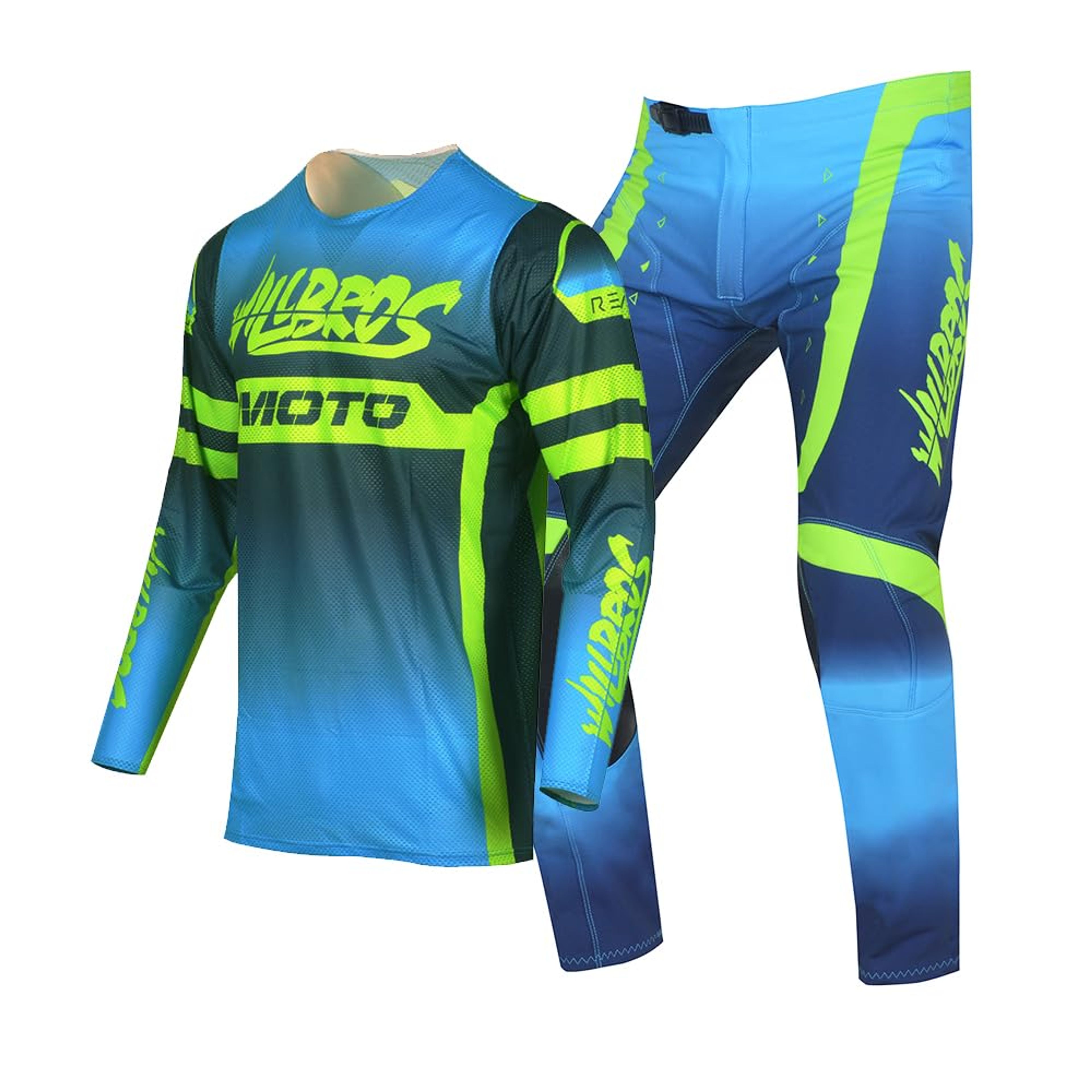 Kids MX Motocross Gear Set: Blue Green Youth XL Jersey & Pant