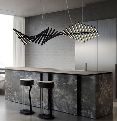 Designer Chandelier Modern Style Dimmable LED Pendant Light Remote Control Kitchen Island Dining Room Hanging Lamp (Matte Black, 30 Lights)