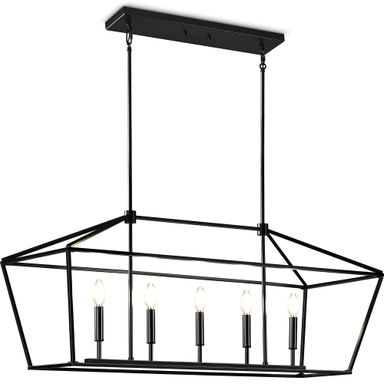 MantoLite Farmhouse Chandelier 5-Lights Black Kitchen Island Dinning Light Fixtures Industrial Height Adjustable Hanging Pendant Lighting Metal E12 Rustic Chandeliers for Dinning Room（No Bulbs）