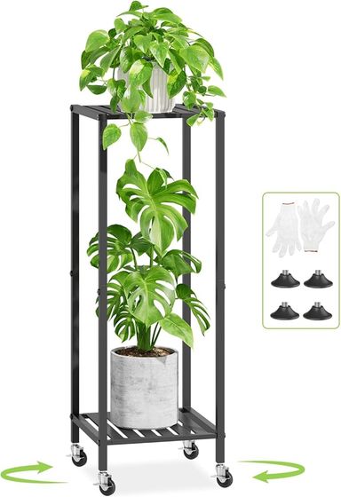 Amazon.com: iDavosic.ly 2 Tier Plant Stand Indoor with Wheels, Metal Flower Holder Shelf Outdoor for Large Pots, Tall Corner Vertical Rolling Rack for Patio Porch Garden Balcony Living Room, Modern Black : Patio, Lawn & Garden