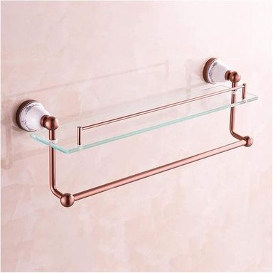 Amazon.com: ALDEPO Towel Rail Wall Mounted Aluminum + Glass Bathroom Shelves with Guardrails, Single Layer Bathroom Storage Shelves, Towel Rack, Cosmetic Storage Rack, Easy to Clean : Home & Kitchen