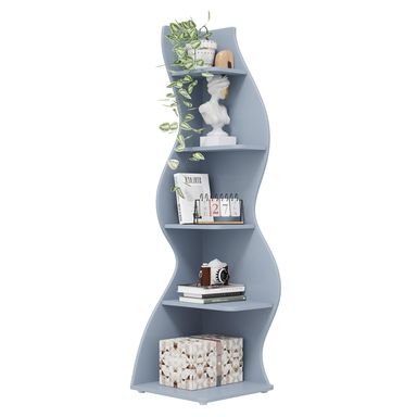 Tribesigns Corner Shelf, Modern 5-Tier Wall Corner Bookshelf, Stylish Corner Small Bookcase Storage Rack Plant Stand with Unique Shape for Living Room, Home Office (Blue, 1PC) Blue 1PC