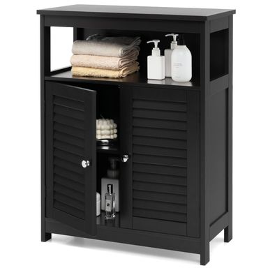 GLACER Bathroom Floor Cabinet, Wooden Storage Cabinet with Double Shutter Doors & 3-Position Adjustable Shelf, Side Storage Organizer, 23.5 x 12 x 31.5 inches (Black)