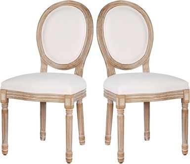 Amazon.com - Polar Aurora Dining Chairs Set of 2 Beige Fabric Square Back with Solid Wood Legs and Frame for French Country Kitchen Dining Room - Chairs