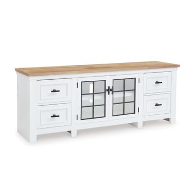 Signature Design by Ashley Ashbryn Casual 4-Drawer 74" TV Stand for TVs up to 84" with Adjustable Shelves, Cabinets, Cord Openings, White & Light Brown