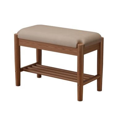 Small Shoe Rack,Bench with Shoe Storage with Leather Cushion,Solid Wood 2-Tier Small Bench for entryway,Hallway(Gray,23.6")