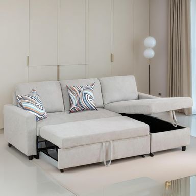 Sofa Bed Pull Out Couch, Convertible L Shaped Sleeper Sofa with Storage Chaise, Modern Lounge Small Sectional Couches for Living Room Small Spaces, Grey Grey Xz 83 x 55 inch