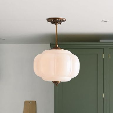 CKENSU Milk Glass Ceiling Light Fixture - Antique Brass Semi Flush Mount Pendant Light for Kitchen, Hallway, and Bedroom 15 inch (White 15 inch) - Amazon.com