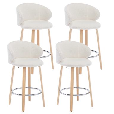 DUOMAY Modern Bar Stools Set of 4, 26" Counter Height Stools with Barrel Back, White Sherpa Kitchen Island Chair with Wood Legs for Dining Room Bar Coffee Shop Set of 4 Sherpa-white