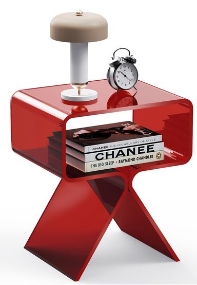 Acrylic Nightstand Side Table Modern Design Clear Home Decor Display End Table for Living Room (Red)