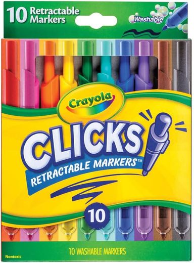 Amazon.com: Crayola Clicks Retractable Tip Markers (10ct), Cone Tip, Washable Art Marker Set for Kids, Long Lasting Coloring Book Supplies, No Dry, 3+ : Toys & Games