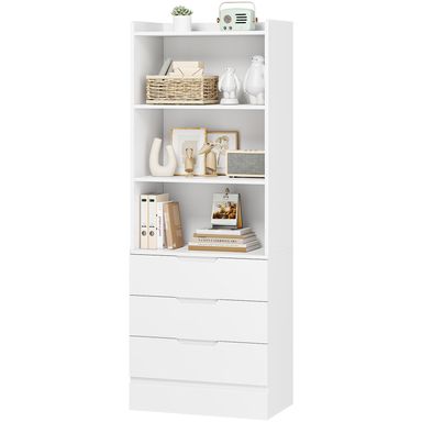 DICTAC 73.23'' Tall Storage Cabinet Bookcase with 3 Drawers and 3-Tier Open Shelves Wooden Bookshelf Kitchen Pantry Storage Organizer Cabinets for Living Room, Study, Kitchen,Bathroom,White