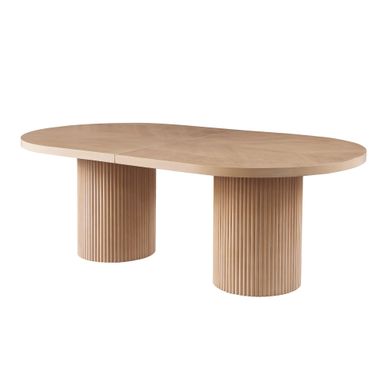 Dobby 90in-123in Extendable Oval Wooden Mid Century Modern Dining Table with Double Pedestal Base, Oval Dining Table for 6 People, Large Modern Dininig Room Table for Home, Light Oak