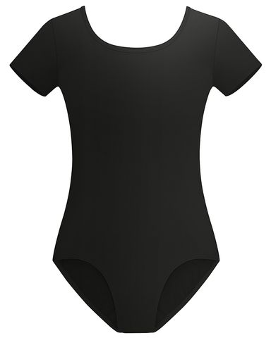 Stelle Leotards for Girls Ballet Scoop Neck Short Sleeve Leotard Gymnastics Dance Unitards Black 12-14 Years