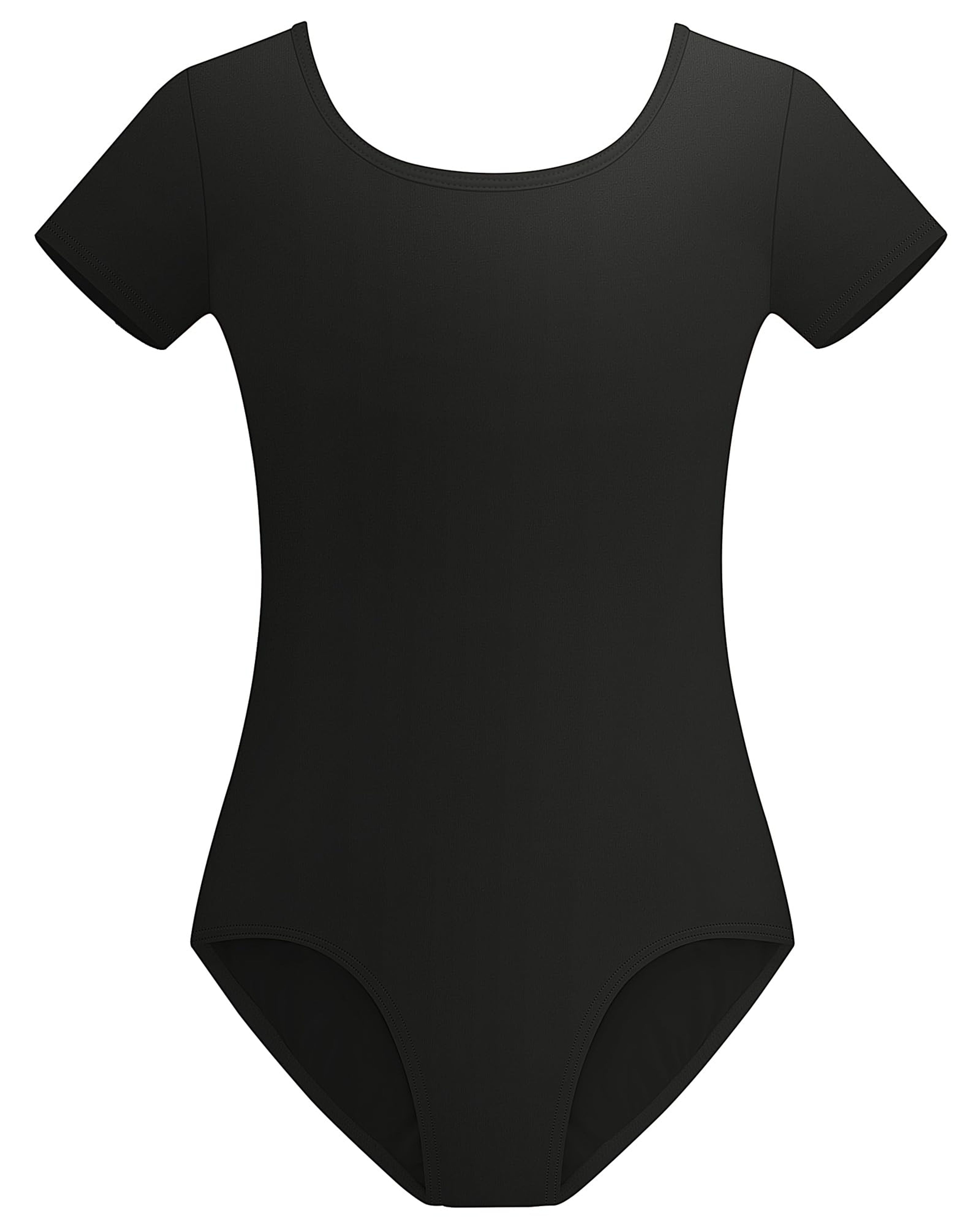 Girls Black Scoop Neck Short Sleeve Ballet Leotard 12-14Y