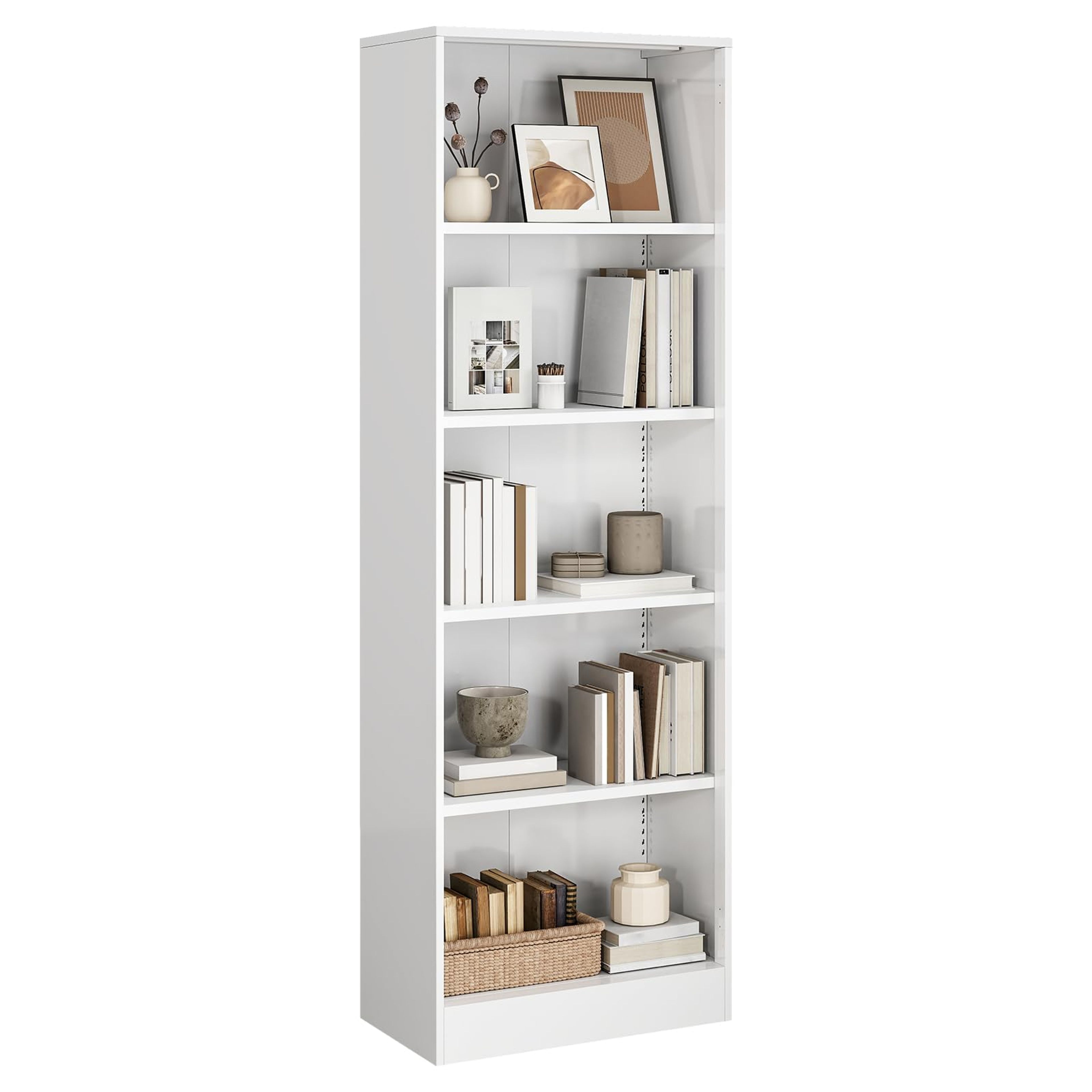 Metal 5-Tier Adjustable White Bookcase, 70.87" Tall