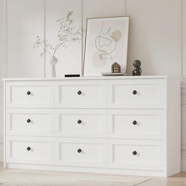 9 Drawer Double Dresser for Bedroom, 59.1" Wide White Dressers & Chests of Drawers with Large Capacity Storage,Dresser for Bedroom