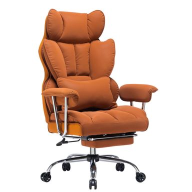Efomao Desk Office Chair 400LBS,Big and Tall PU Leather Computer Chair,Executive Office Chair with Leg Rest and Lumbar Support (Dark Orange)