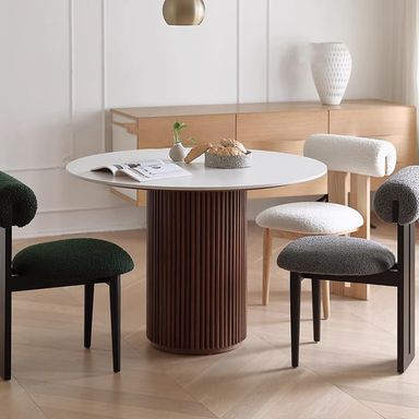 Rock Desktop Solid Wood Dining Table Minimalist Japanese Round Table Light Luxury Table,35.4" L x 35.4" W x 29.5" H,A
