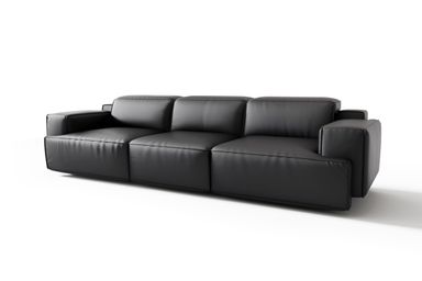 Valencia Valentina Leather Three Seats Recliner Couch Adjustable Headrest Power Recliner Sofa - Premium Nappa 11000 Leather (Black)