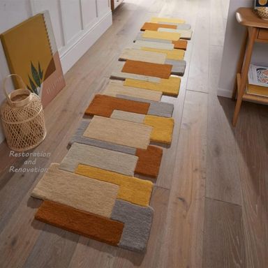 Desert Wool Runner Rug 2.6' x 8' – Handmade, Irregular Block Pattern, Modern Geometric Design for Living Room, Bedroom, Kitchen & Home Decor