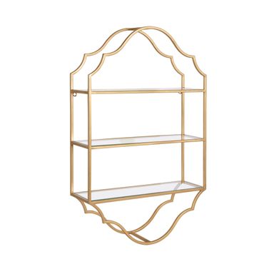 Kate and Laurel Leanna Scalloped Three-Tiered Wall Shelf, 20 x 32, Gold, Decorative Floating Shelf Storage and Wall Organizer for Bathroom Over Toilet Storage or Display