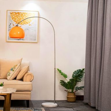 Nordic Simple Floor Lamp with Orange Acrylic Shade, Arc Reading Lamp for Living Room, Study Room&Bedroom Beside,Creative Orange Standing Lamps for Ambient Lighting