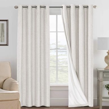 H.VERSAILTEX Ivory Blackout Curtains for Bedroom, Linen Blackout Curtains 108 Inches Long 100% Blackout Thermal Insulated Textured Curtain Draperies Grommet with White Liner, 2 Panels, Ivory Ivory 52"W x 108"L (Pack of 2)
