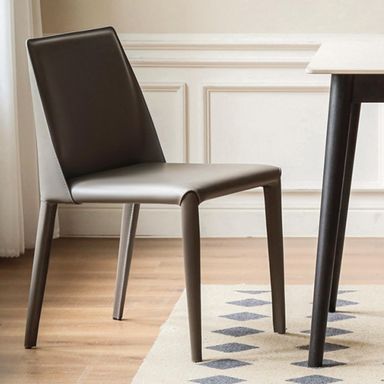 Leather Upholstered Dining Chair - Modern Minimalist Saddle Leather & Carbon Steel Chair for Dining Room Kitchen,Grey