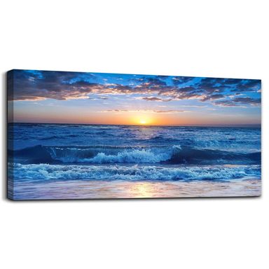 canvas wall art for living room Blue Ocean Sea sun landscape painting bathroom Wall Decor Ready to Hang for Home Decorations office family bedroom kitchen Works canvas Prints pictures 20" x 40"inch 40L" x 20W" Blue Ocean A