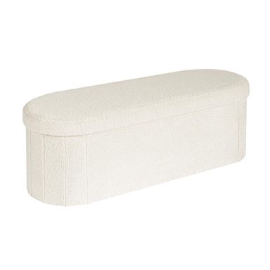 B FSOBEIIALEO Ottoman with Storage for Living Room, Sherpa Folding Storage Ottoman Foot Rest, 43.3 Inches Collapsible Bedroom Bench Cream White