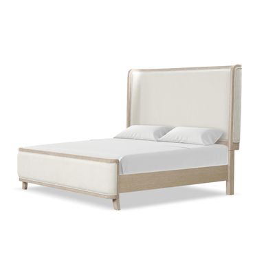 Furniture of America Saries Transitional Solid Wood 70.5-inch Queen Panel Bed with Shelter Padded Headboard, Soft Curved Edges, Box Spring Required for Bedroom, Guest Room, Natural Oak