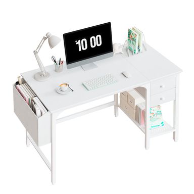 Lufeiya White Small Desk with Drawers - 40 Inch Computer Desk for Small Space Home Office, Modern Simple Study Writing Table PC Desks 39.4" White