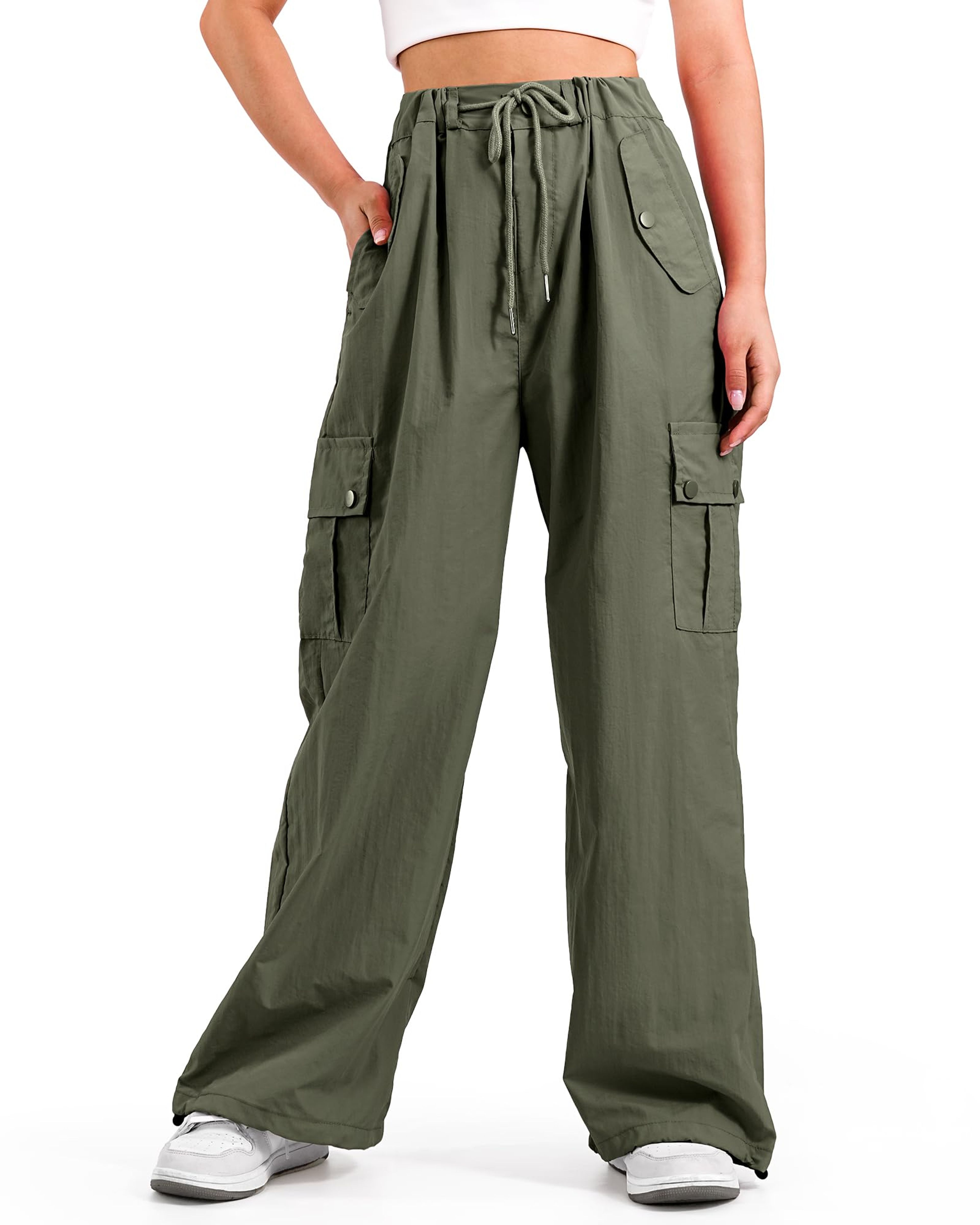 Girls Baggy Cargo Pants Joggers with Pockets 6-14Y Army Green