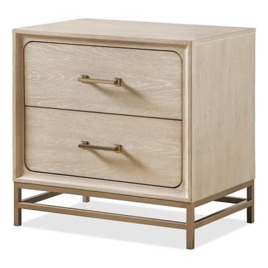 Furniture of America Don Transitional Solid Wood Nightstand with Drawers and Metal Legs, Small Bedside Table, No Assembly End Tables for Living Room, Bedroom, Oak