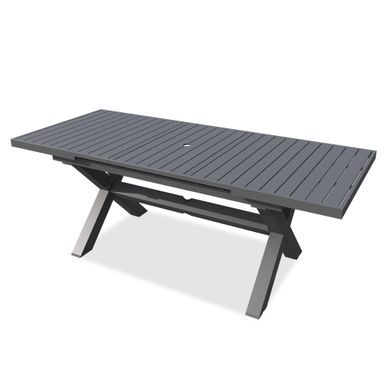 TWT Expandable Table Dining Set for 6 to 10, Aluminum Outdoor Dining Table, Rectangular Patio Metal Table with Umbrella Hole for Backyard Porch, Poolside ＆ Garden, Easy Assembly, Dark Grey