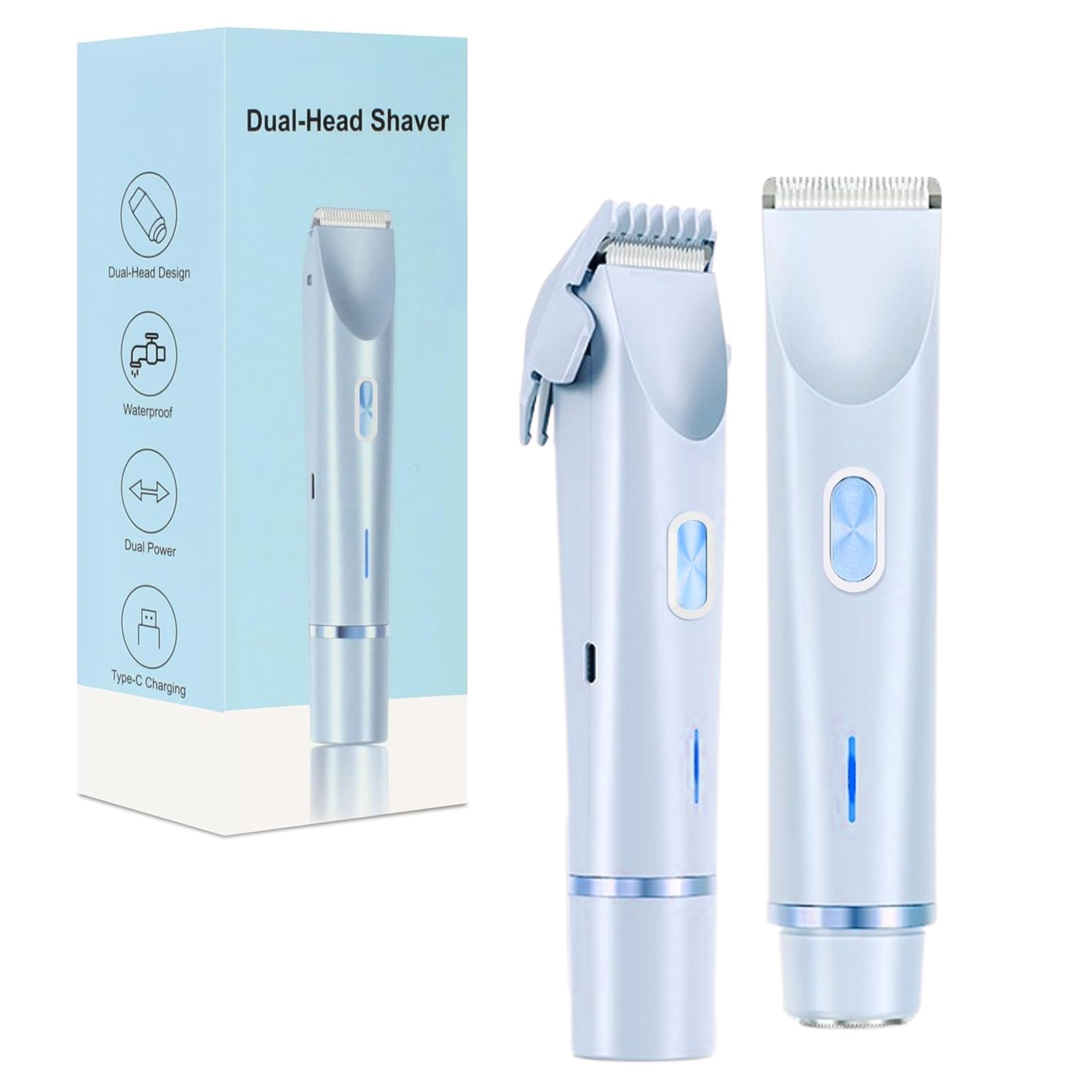 Dermave 2-in-1 Women's Bikini Trimmer & Electric Shaver - Waterproof Blue